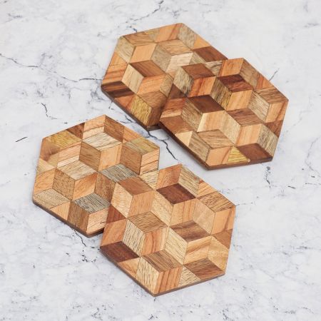 Modern Wooden Coasters for Home Decoration - Pack of 4